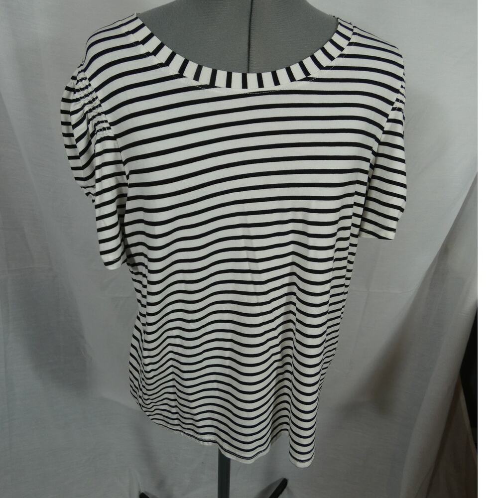 Modern Works Women's Large Striped Blouse Ruched Short Sleeves Stretchy Soft
